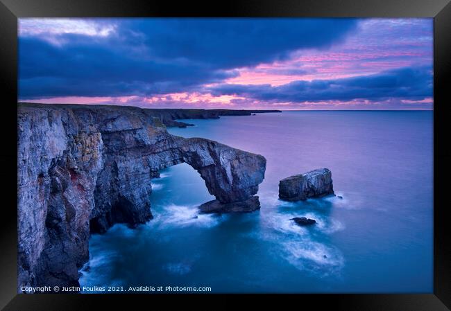 The Green Bridge of Wales, Pembrokeshire Framed Print by Justin Foulkes