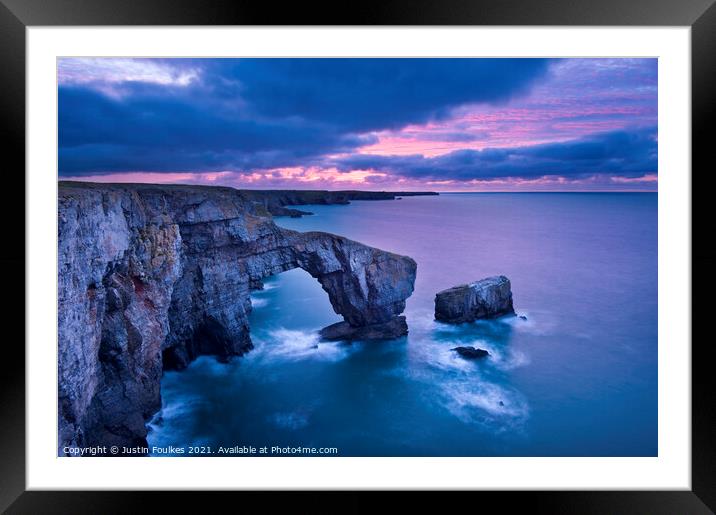 The Green Bridge of Wales, Pembrokeshire Framed Mounted Print by Justin Foulkes
