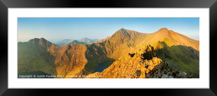 Panoramic view of the 'Snowdon Horseshoe', Wales Framed Mounted Print by Justin Foulkes