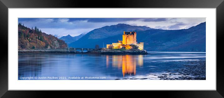 Eilean Donan Castle, at night, Scotland Framed Mounted Print by Justin Foulkes