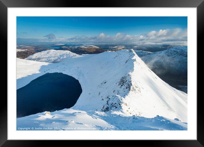 Striding Edge from Helvellyn, in winter Framed Mounted Print by Justin Foulkes