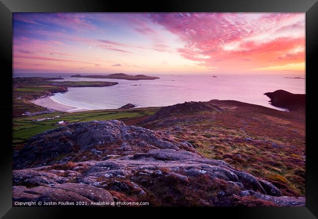 Sunset over Whitesands Bay and St David's Head Framed Print by Justin Foulkes