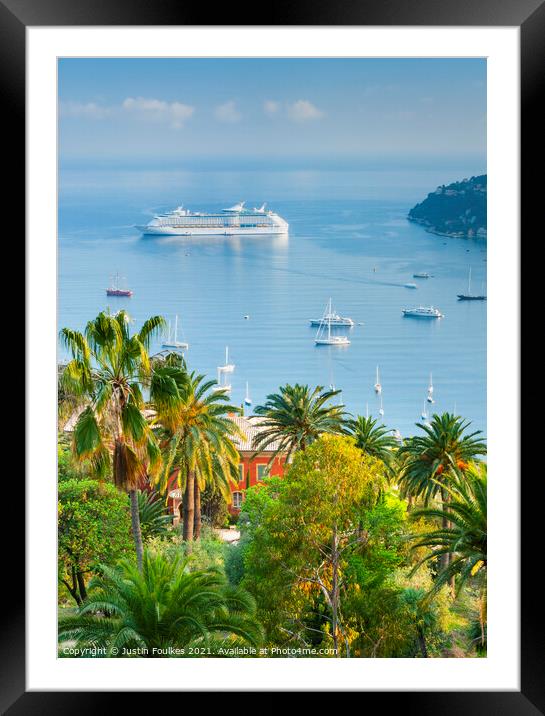 Cruise ship, Villefranche Sur Mer, Cote D'Azur, Fr Framed Mounted Print by Justin Foulkes