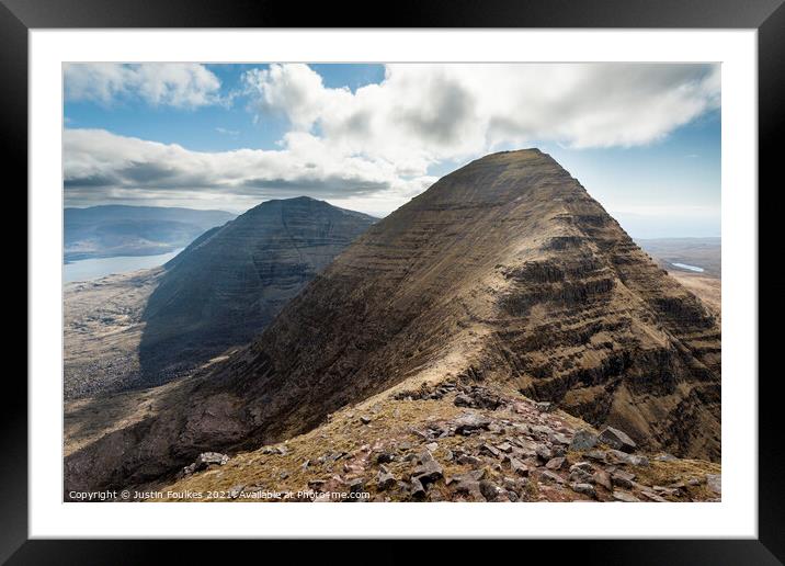 Tom Na Gruagaich and Sgurr Mhor, Beinn Alligin, To Framed Mounted Print by Justin Foulkes