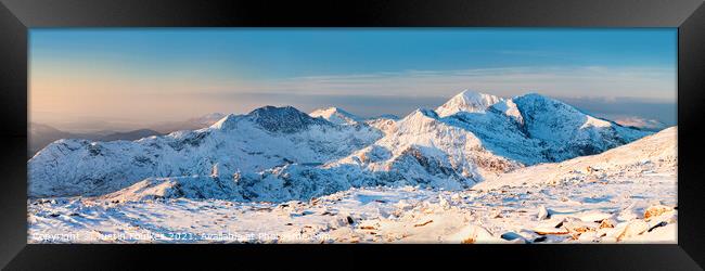 Snowdon Massif winter Panoramic Framed Print by Justin Foulkes