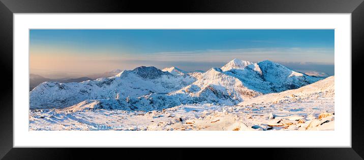 Snowdon Massif winter Panoramic Framed Mounted Print by Justin Foulkes
