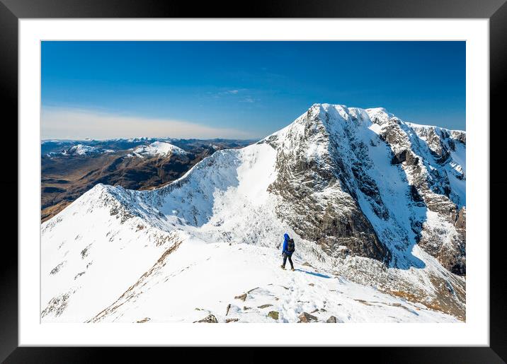 Mountaineer on the Carn Mor Dearg arete, Ben Nevis Framed Mounted Print by Justin Foulkes