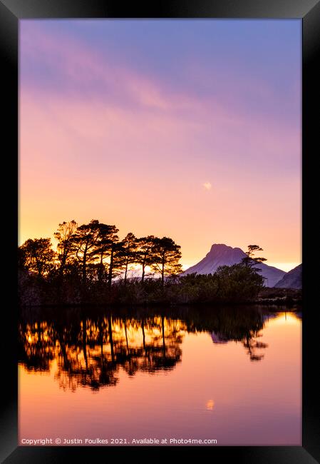 Stac Pollaidh sunset reflections Framed Print by Justin Foulkes