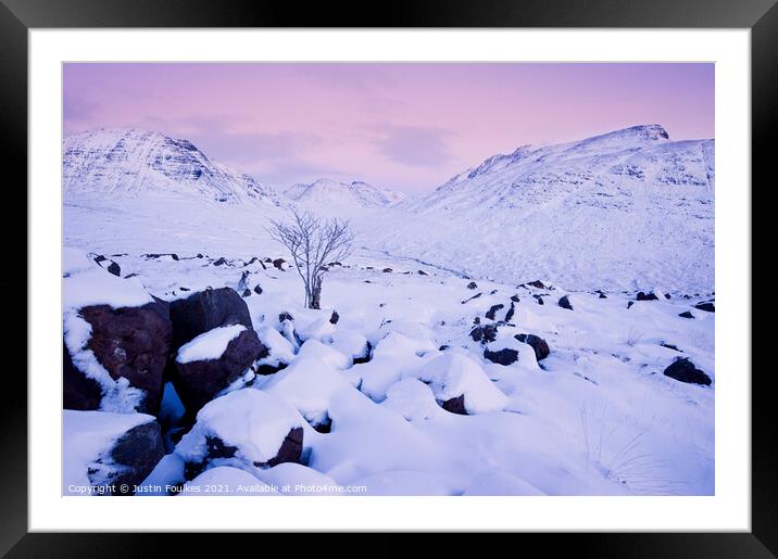 The Torridon hills, in winter Framed Mounted Print by Justin Foulkes