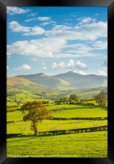 Late spring snow on the Brecon Beacons Framed Print by Justin Foulkes