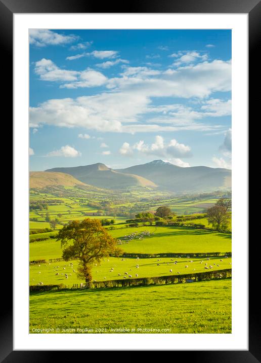 Late spring snow on the Brecon Beacons Framed Mounted Print by Justin Foulkes
