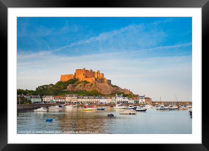 Mont Orgueil and the harbour of Gorey, Jersey, Cha Framed Mounted Print by Justin Foulkes