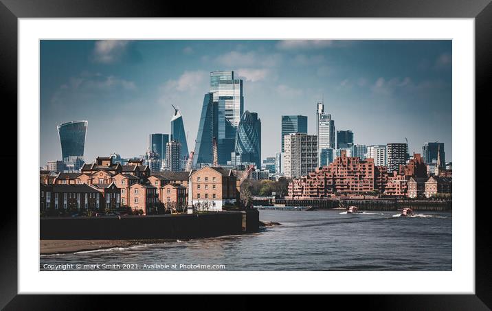 City of London from Canary Wharf Framed Mounted Print by mark Smith