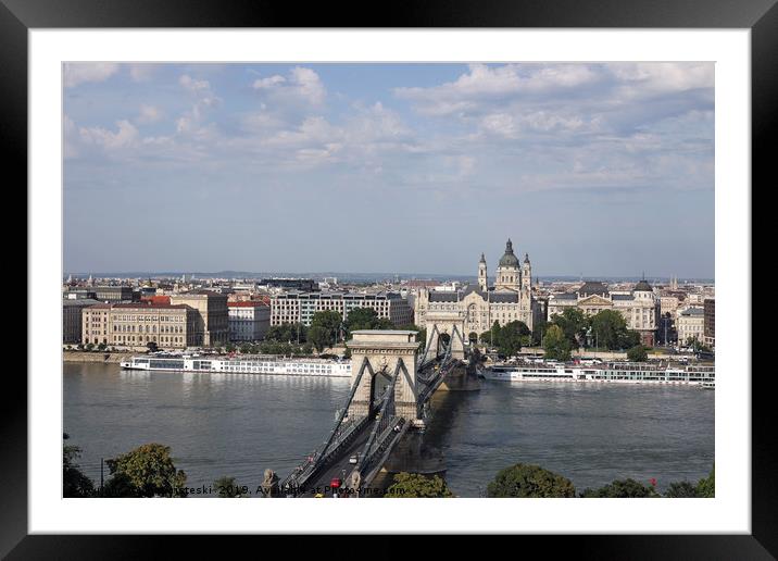 Chain bridge on Danube river Budapest cityscape Framed Mounted Print by goce risteski