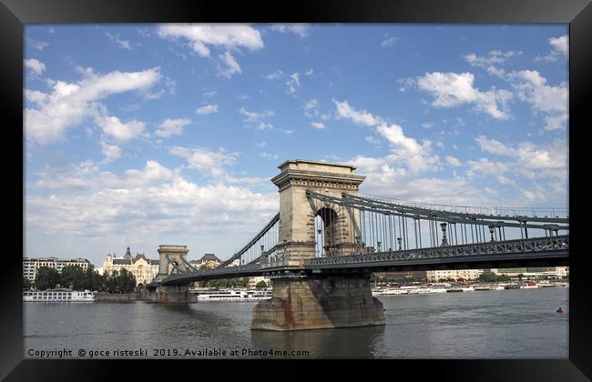 Chain bridge on Danube river Budapest Framed Print by goce risteski