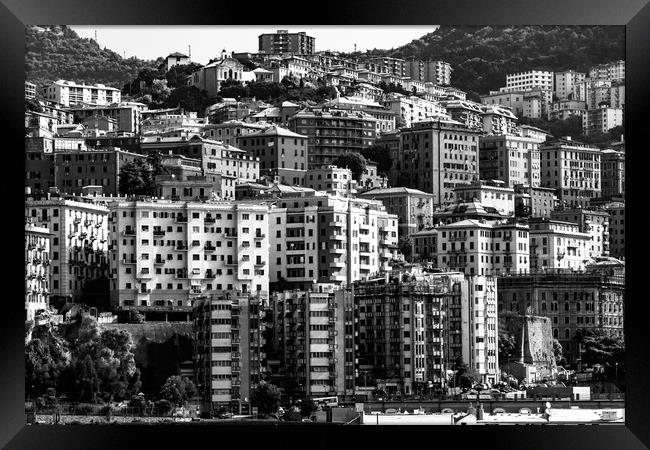 Genoa Cityscape in mono Framed Print by Dave Denby
