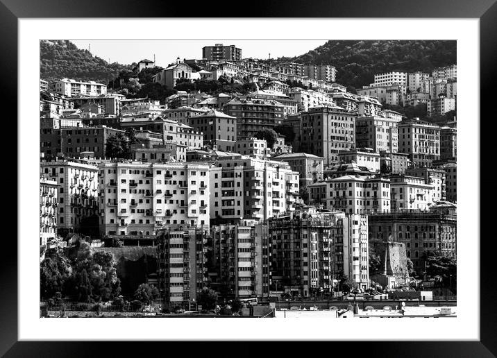 Genoa Cityscape in mono Framed Mounted Print by Dave Denby