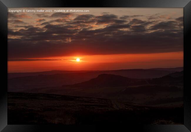 sun setting over the roaches Framed Print by tammy mellor