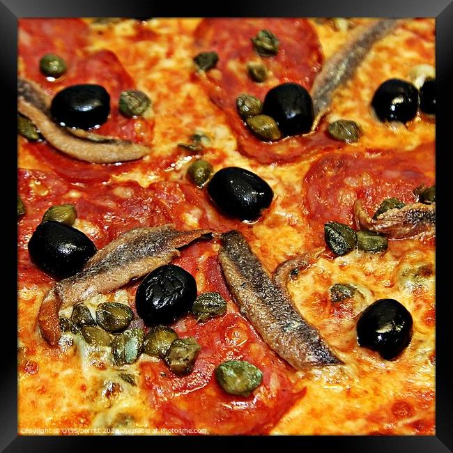 PEPPERONI AND ANCHOVIES PIZZA Framed Print by OTIS PORRITT
