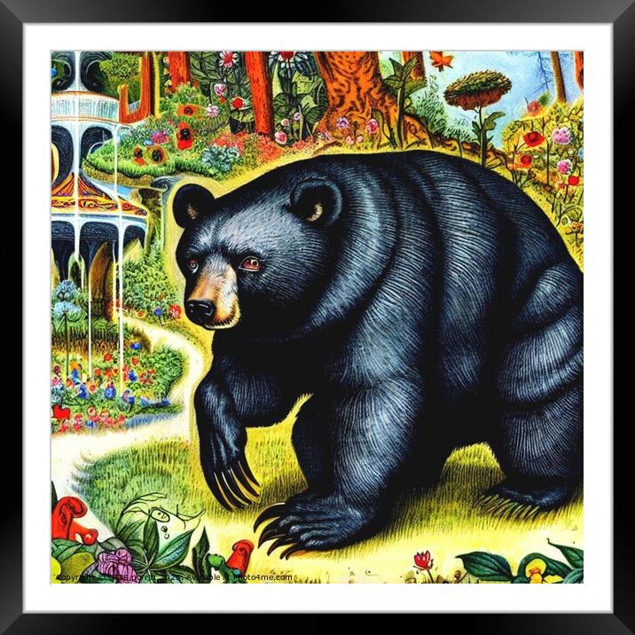 Black Bear (in the style of,Hieronymus Bosch) 6 Framed Mounted Print by OTIS PORRITT