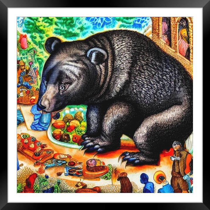 Black Bear (in the style of,Hieronymus Bosch) 7 Framed Mounted Print by OTIS PORRITT