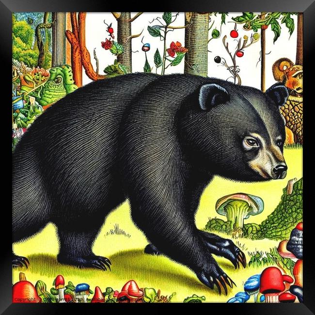 Black Bear (in the style of,Hieronymus Bosch) Framed Print by OTIS PORRITT