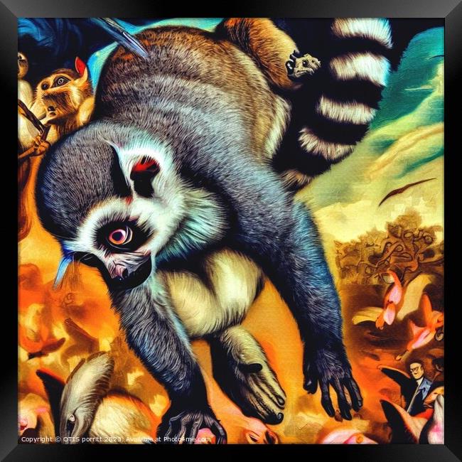 Ring-tailed lemur (in the style of Pieter Bruegel the Elder) 5 Framed Print by OTIS PORRITT