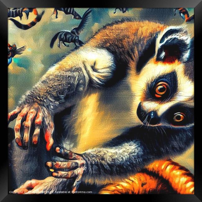 Ring-tailed lemur (in the style of Pieter Bruegel the Elder) 8 Framed Print by OTIS PORRITT