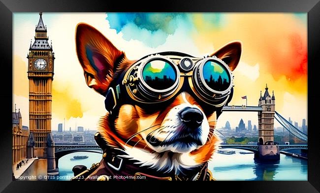 STEAMPUNK CHIHUAHUA-FLIGHT OVER LONDON 3 Framed Print by OTIS PORRITT