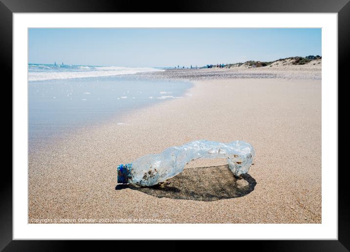 Abandoned pet plastic bottle on the shore of a clean beach, poll Framed Mounted Print by Joaquin Corbalan