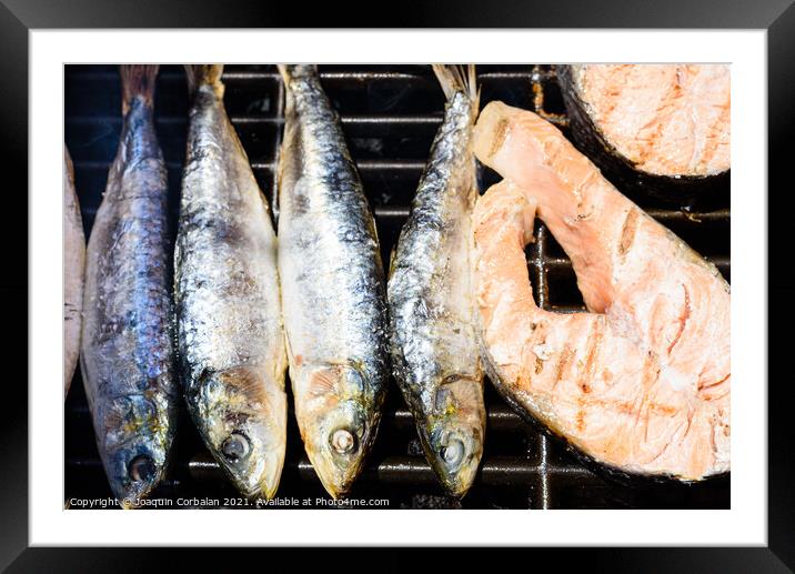 Healthy omega-3 proteins and fats from sardines and barbecued sa Framed Mounted Print by Joaquin Corbalan