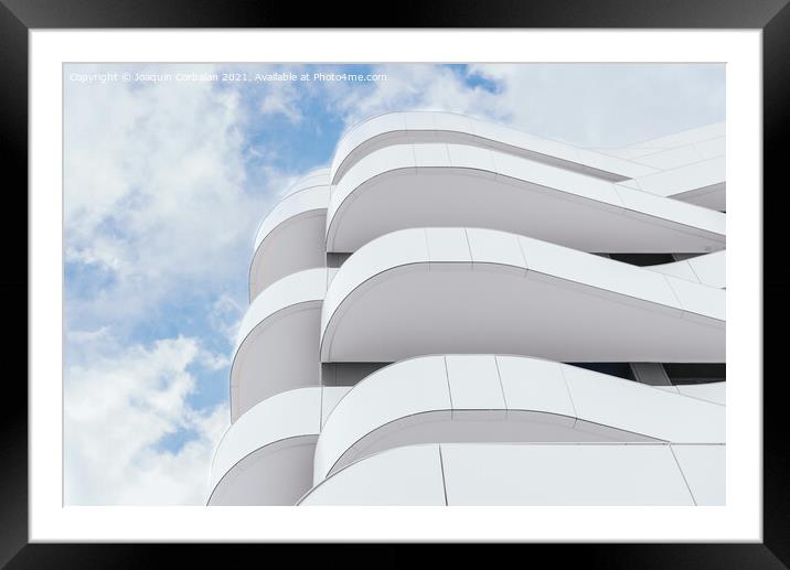 Modern building with terraces of simple lines and monochrome des Framed Mounted Print by Joaquin Corbalan