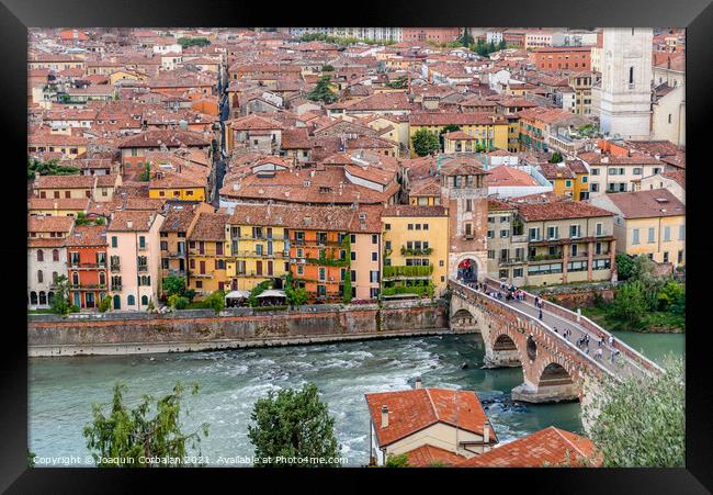 Panoramic from the top of the Castle of Verona, with a view of t Framed Print by Joaquin Corbalan