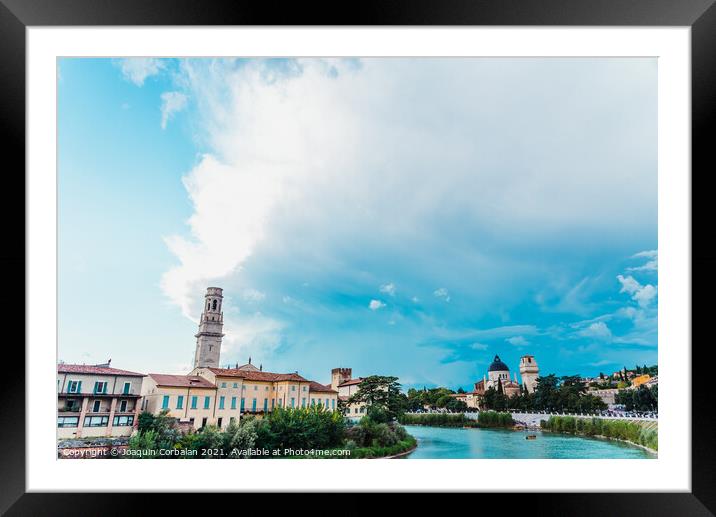 Panoramic from the top of the Castle of Verona, with a view of t Framed Mounted Print by Joaquin Corbalan