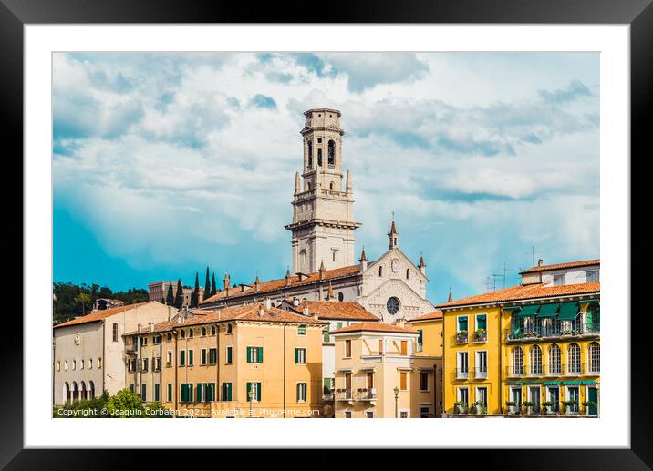 Panoramic of Verona crossed by the river Adige, with the tower o Framed Mounted Print by Joaquin Corbalan