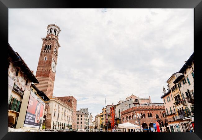 Verona, Italy - October 1, 2021: Piazza delle Erbe on a cloudy d Framed Print by Joaquin Corbalan