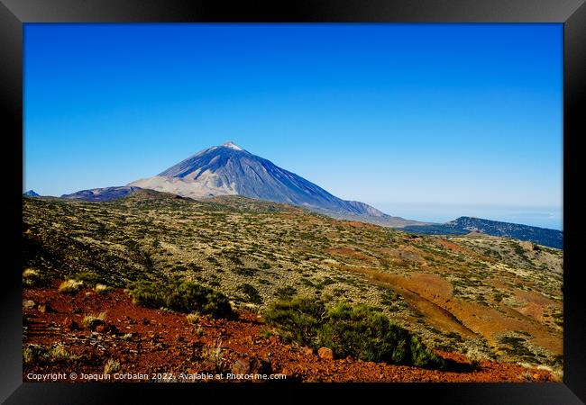 impressive view of the Teide volcano with the snowy peak in the  Framed Print by Joaquin Corbalan