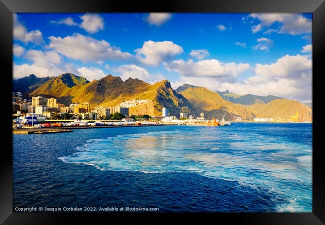 Coast and port of Santa Cruz de Tenerife, from the sea. Framed Print by Joaquin Corbalan