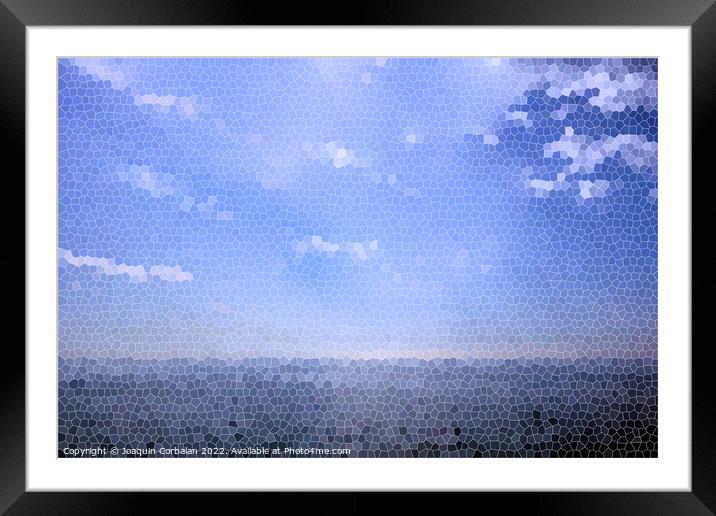 Clear sky with white clouds over calm and serene sea, endless ba Framed Mounted Print by Joaquin Corbalan