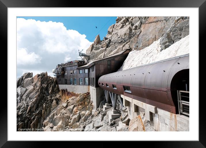 Outside viewpoint at Aiguille du Midi in Chamonix, with tourists Framed Mounted Print by Joaquin Corbalan