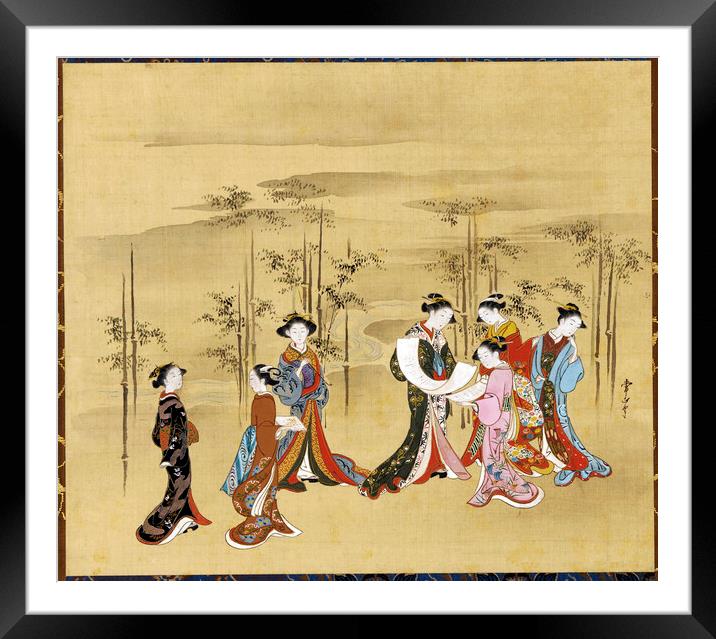 Seven young women in a bamboo grove Framed Mounted Print by Joaquin Corbalan