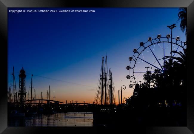 Sunset in the port of Barcelona, with ferris wheel in the backgr Framed Print by Joaquin Corbalan