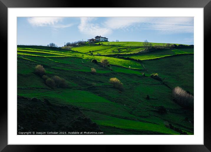 Beautiful sunset over the grassy slopes of the green Basque coun Framed Mounted Print by Joaquin Corbalan