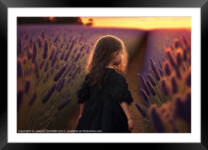 Painting of a beautiful girl walking through a field of beautifu Framed Mounted Print by Joaquin Corbalan