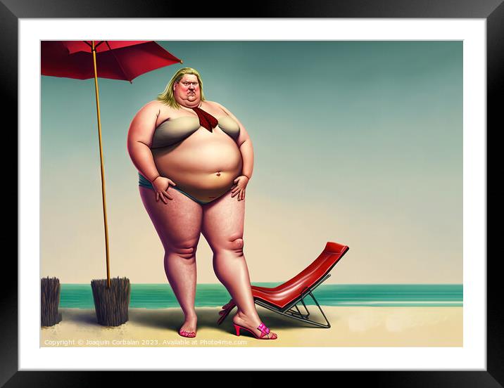 Ridiculous illustration of a man with a big belly, Framed Mounted Print by Joaquin Corbalan