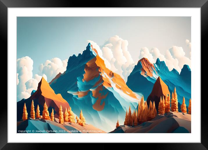 Beautiful alpine landscape painted with minimalist simplicity. A Framed Mounted Print by Joaquin Corbalan