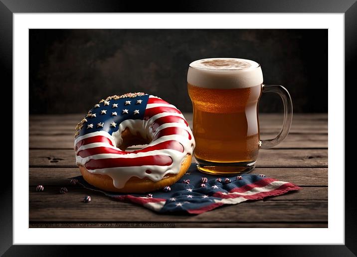 A cool beer and an American flag donut to celebrate Independence Framed Mounted Print by Joaquin Corbalan