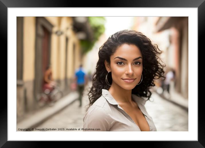 Very beautiful and attractive young Latin woman, looking at the  Framed Mounted Print by Joaquin Corbalan
