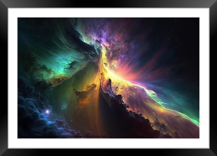 Galactic nebula in space, brightly colored clouds, dramatic spac Framed Mounted Print by Joaquin Corbalan