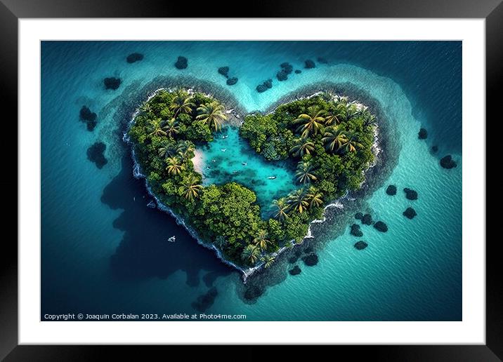 Beautiful tropical island in the shape of a heart. Ai generated. Framed Mounted Print by Joaquin Corbalan